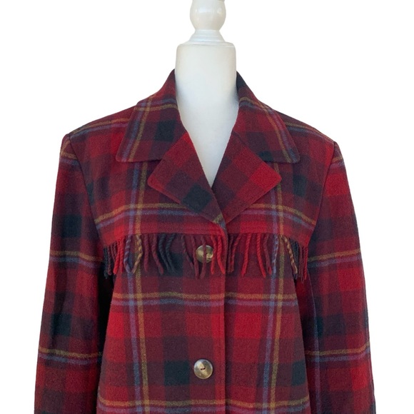 Vintage Elements by Spiegel Plaid Wool Jacket with Fringe - Picture 2 of 7